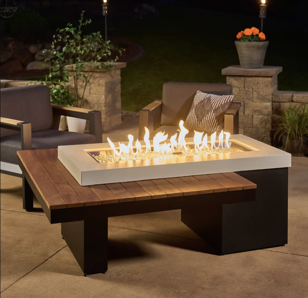 Uptown Iroko Linear Gas Fire Pit Table - Newtown Fireplace Shop