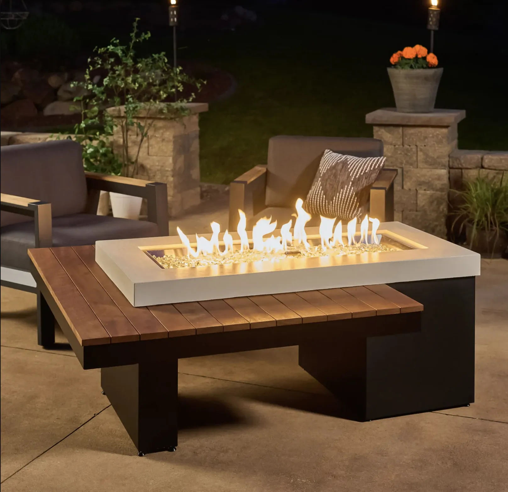 Uptown Iroko Linear Gas Fire Pit Table