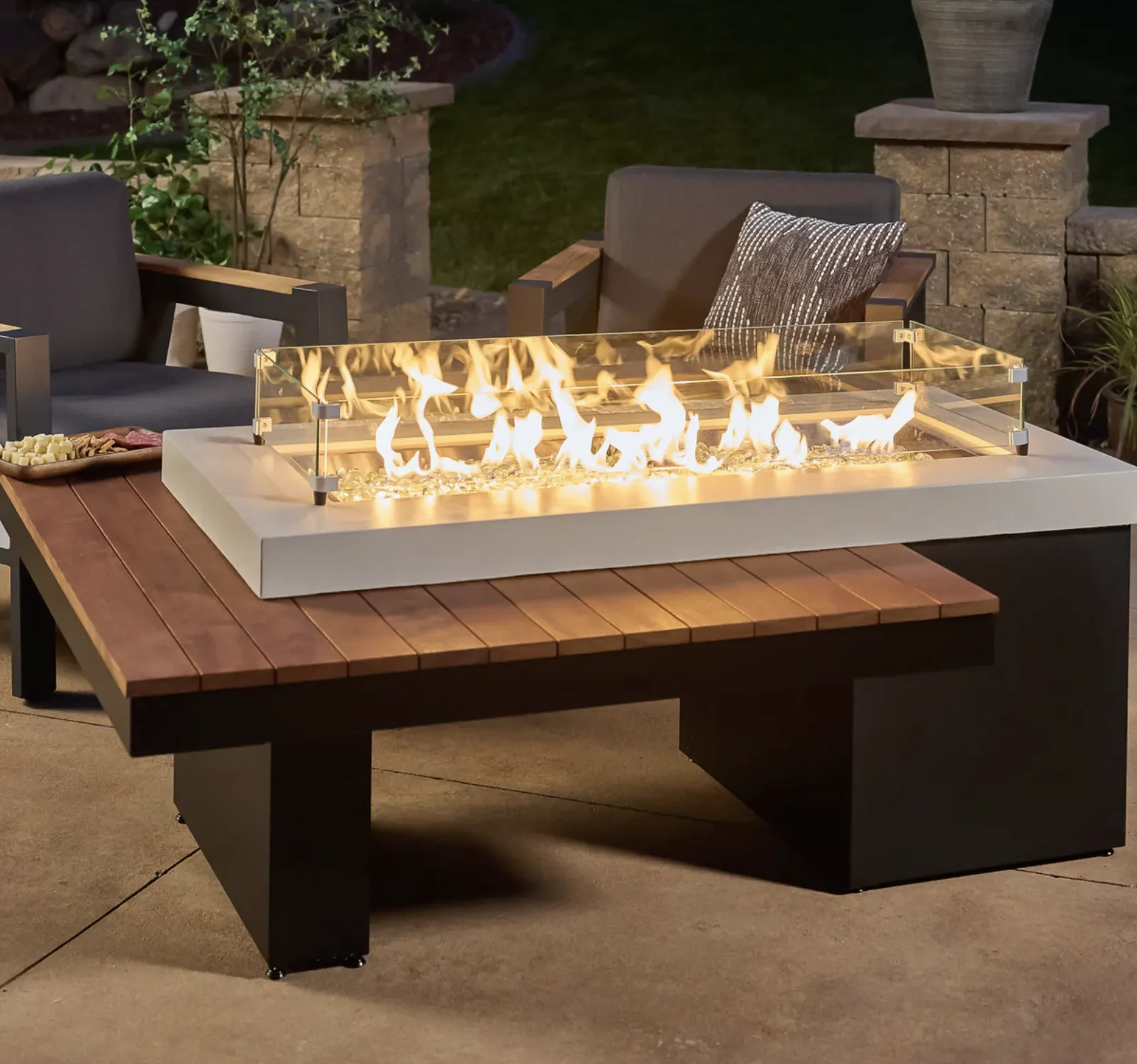 Uptown Iroko Linear Gas Fire Pit Table - Image 3
