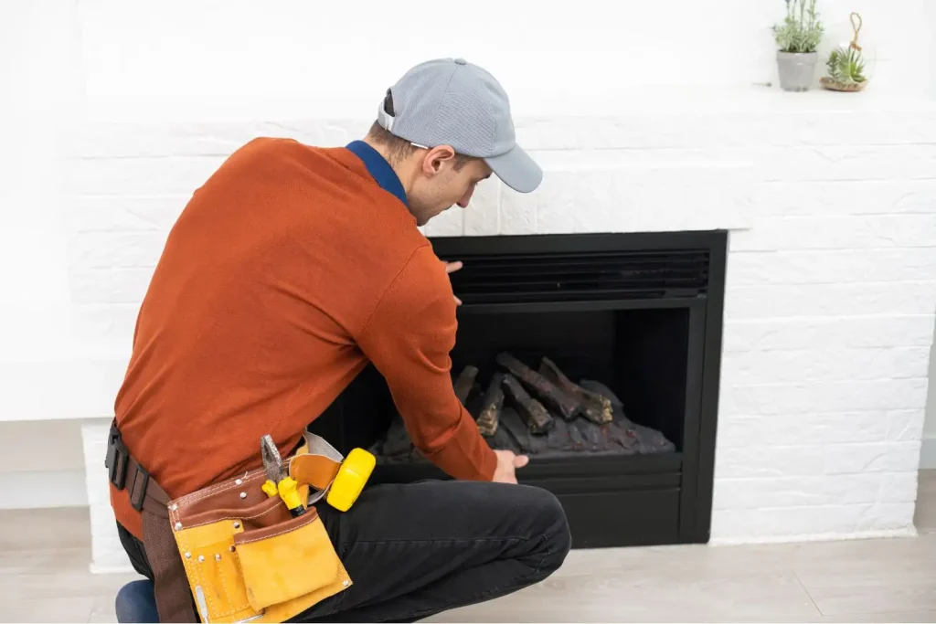 man providing fireplace installation services