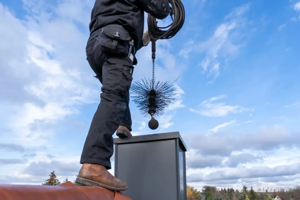 man performing certified chimney sweep 