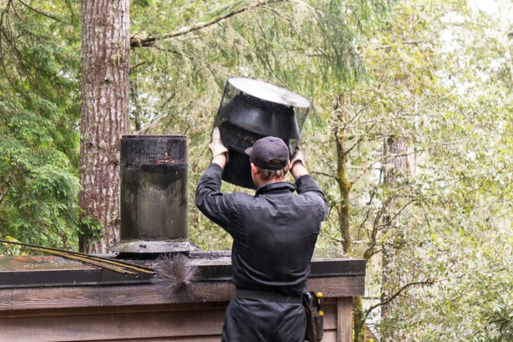 contractor performing chimney cap installation